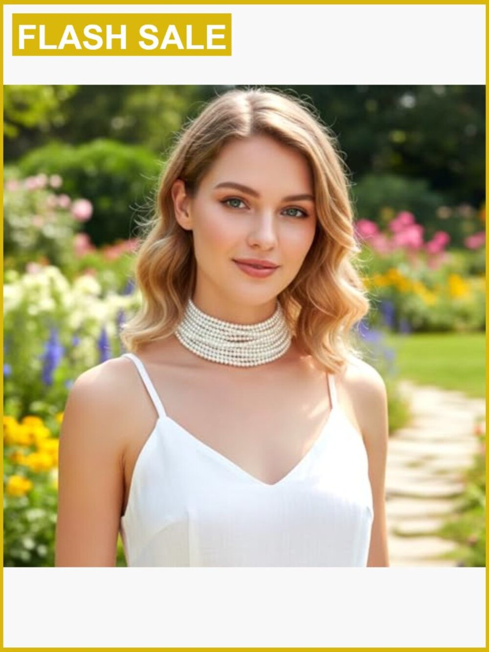 Multi Strand Pearl Choker Necklace, Bohemian Layered Faux Pearl Choker, Vintage - Picture 5 of 7